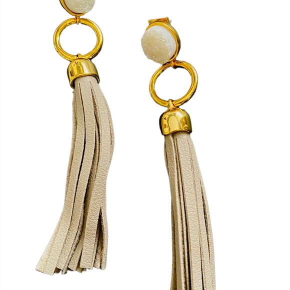 NEW Alexis Bittar Druzy Quartz and Leather Tassel Earrings $425 USD - Picture 5 of 6